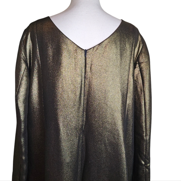 Akris Gold Metallic 100% Mulberry Silk Sheath Dress Sz 16 Evening Party Wedding - Picture 7 of 16